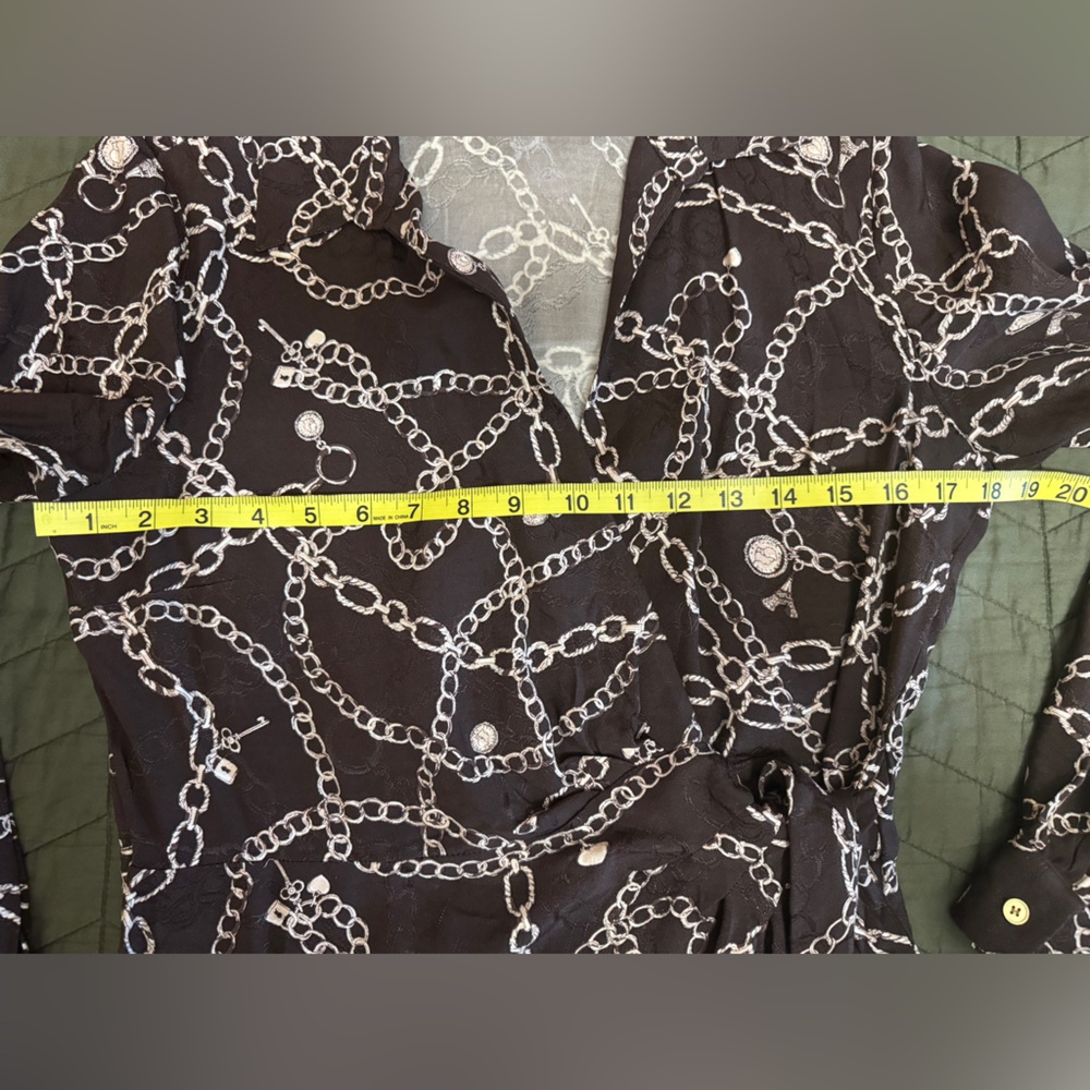 LOFT Chain Print Wrap Dress - Brown & White - Size 6P New - Picture 6 of 11